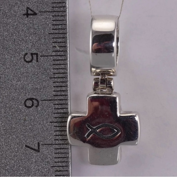 Silpada Vintage Solid Sterling Ichthus Cross Pendant Sterling/Leather Necklace - Picture 15 of 15